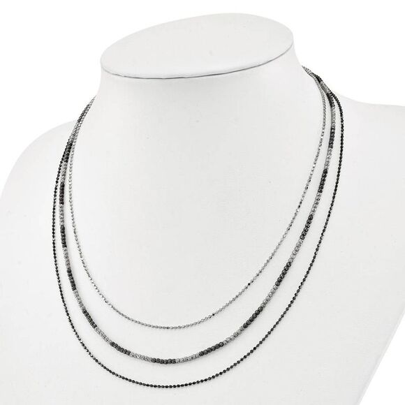 Two Tone Triple Strand Bead Necklace in Sterling Silver, 18-20 Inch - Picture 2 of 5